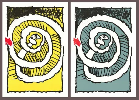 リトグラフ Alechinsky - '' Automne Jaune, Automne Bleu ''