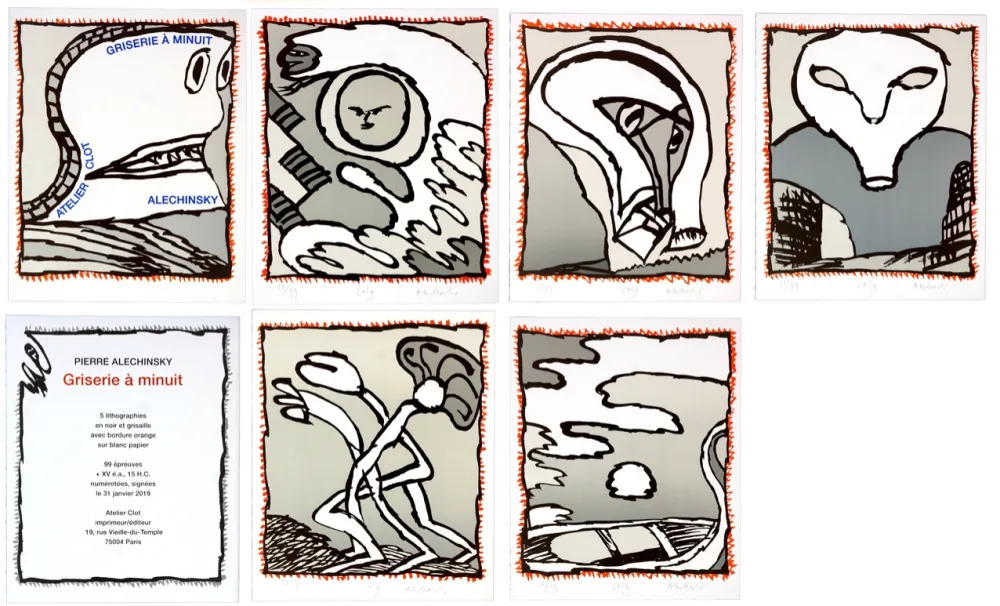 リトグラフ Alechinsky - Griserie à minuit 1, 2, 3, 4, 5, 6  (Complete suite)