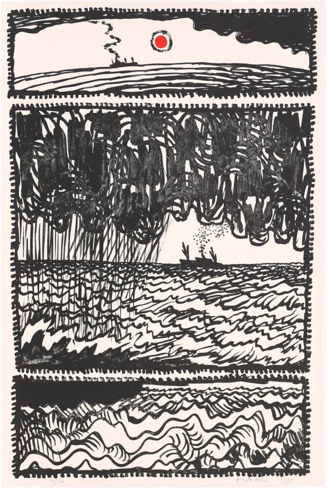 リトグラフ Alechinsky - Le volturno I au point rouge