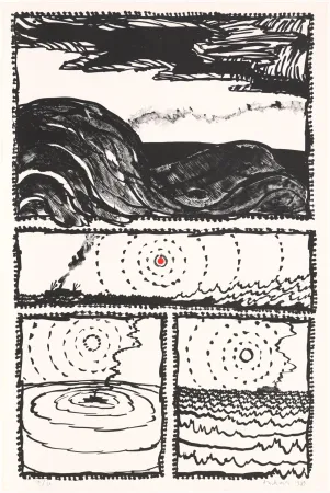 リトグラフ Alechinsky - Le volturno III plus un point rouge