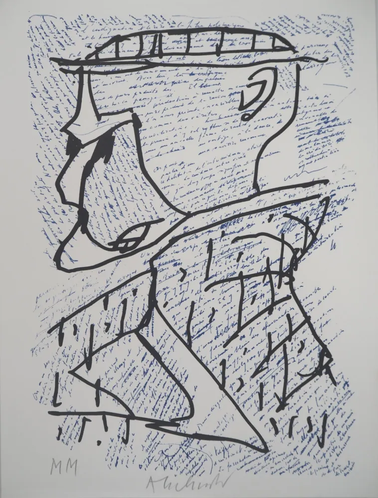 リトグラフ Alechinsky - Portrait surréaliste avec Marcel Moreau