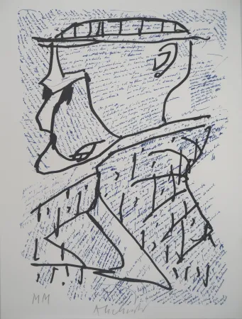 リトグラフ Alechinsky - Portrait surréaliste avec Marcel Moreau