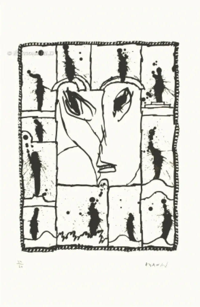 エッチングと　アクチアント Alechinsky - Sur les onze coups de midi