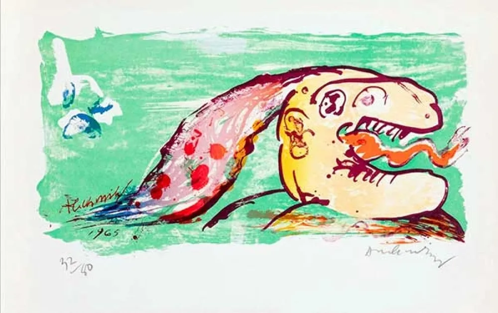 リトグラフ Alechinsky - Tireur de langue