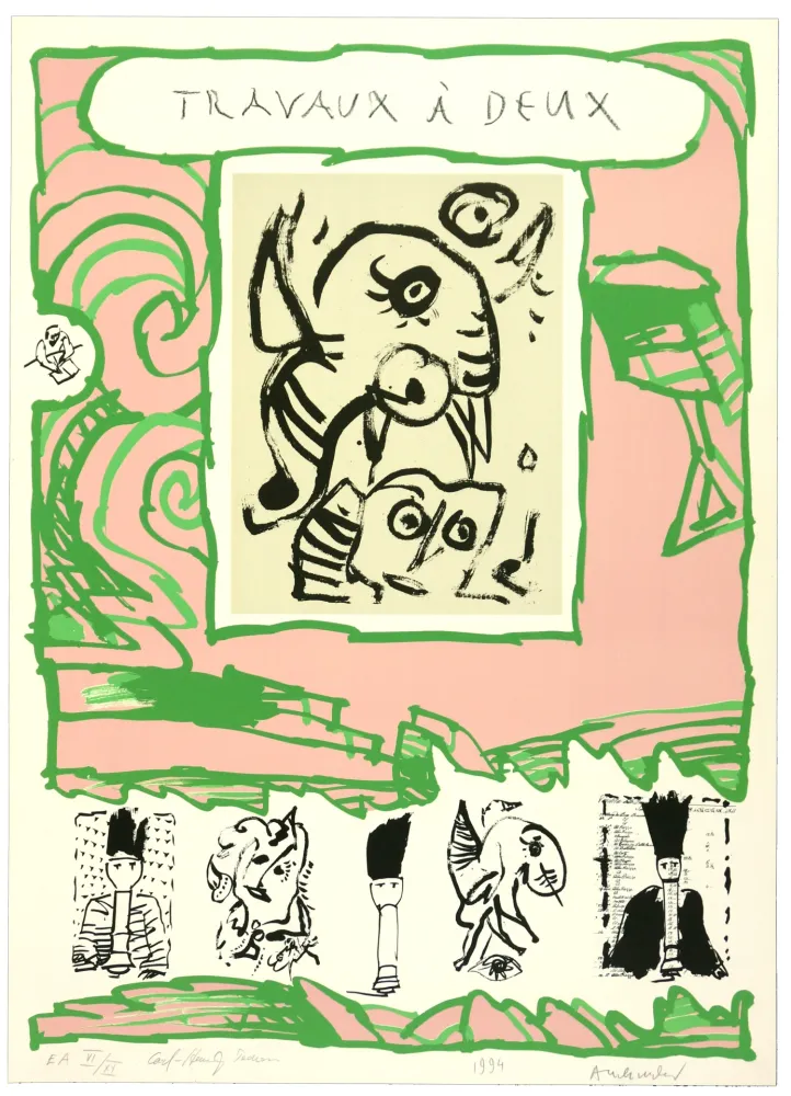 リトグラフ Alechinsky - Travaux à deux