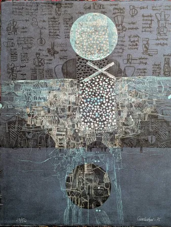 彫版 Andivero - Abstraction - Hand-Signed Engraving in colors, 1975