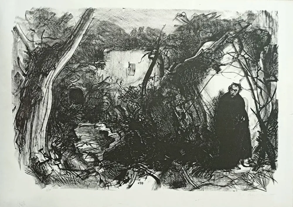 リトグラフ Annigoni - VIANDANTE CON MANTELLO