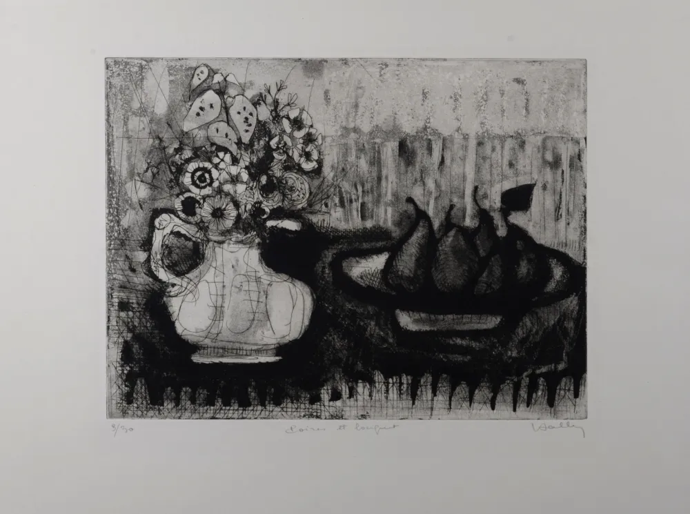 彫版 Anonyme - Poires et bouquet, c.1960