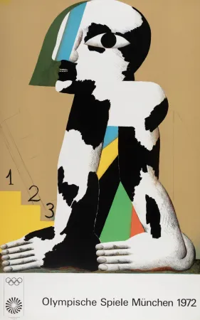 リトグラフ Antes - Schwarz-weiss-gefleckte Figur (Olympia), 1972 - Hand-signed