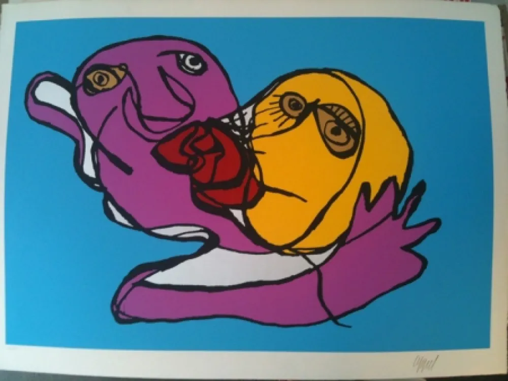 シルクスクリーン Appel - Sky blue kiss