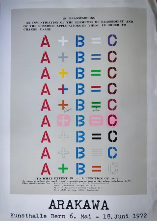 シルクスクリーン Arakawa - „10 reassembling an investigation of the elements of reassembly and of the possible applications of these in order to change usage“, 1972.