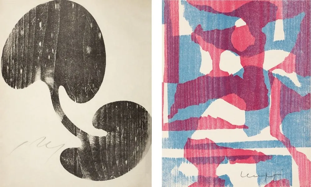 木版 Arp - Siamesisches Blatt : ONZE PEINTRES VUS PAR ARP. 1949. Deluxe.