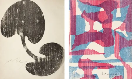 木版 Arp - Siamesisches Blatt : ONZE PEINTRES VUS PAR ARP. 1949. Deluxe.