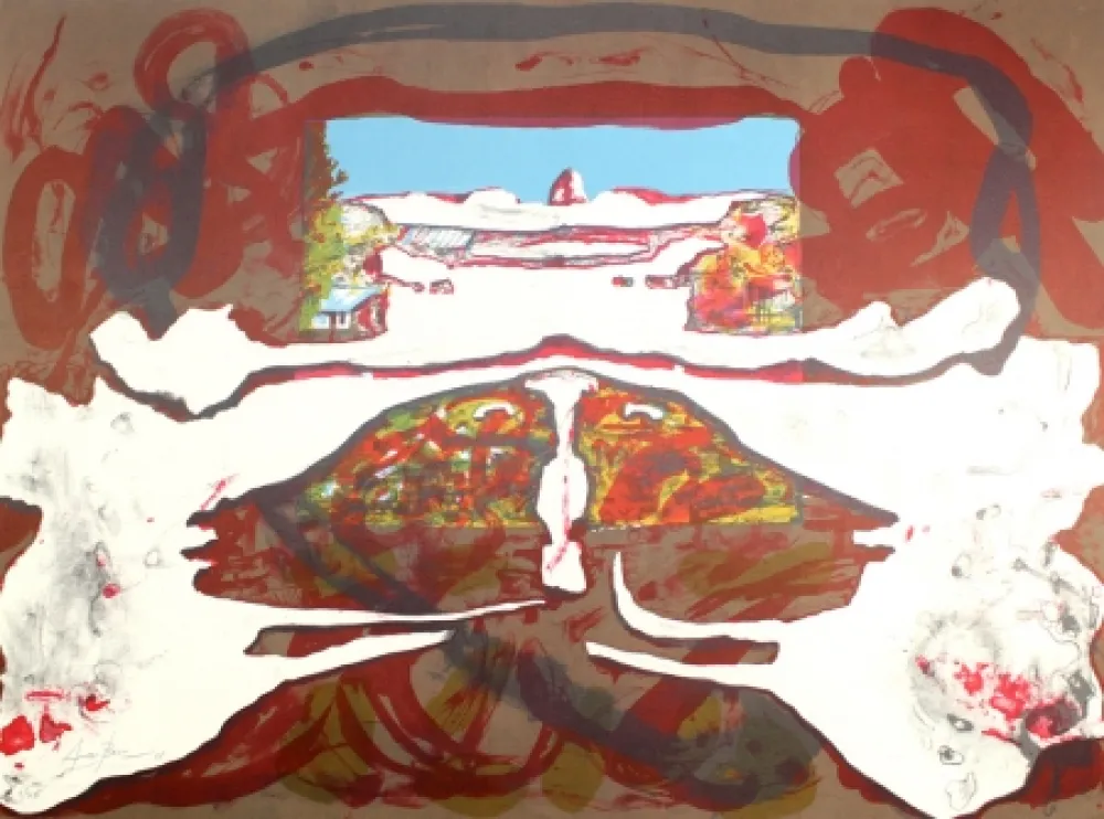 リトグラフ Arranz-Bravo - Casa con cielo azul