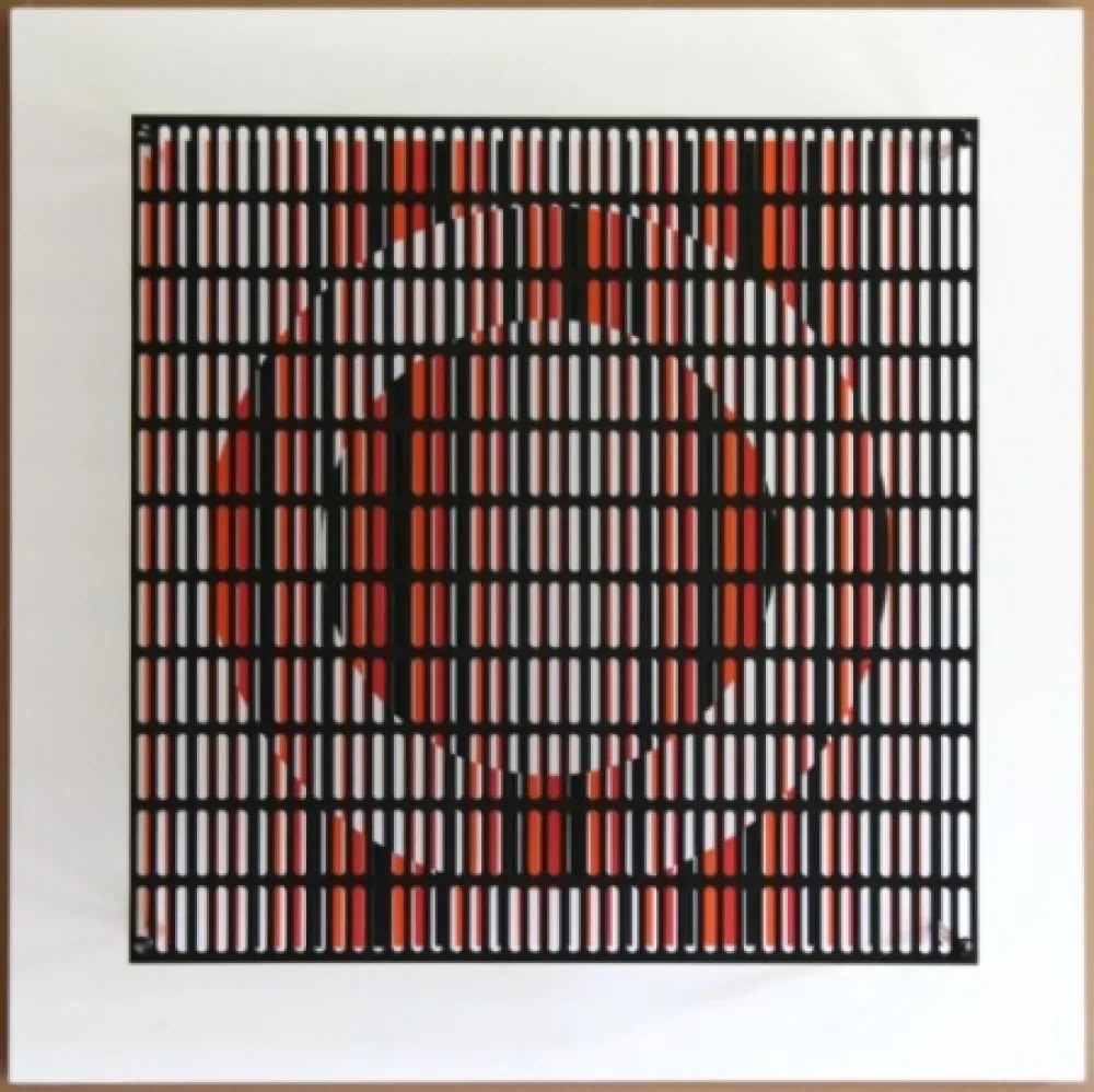 木版 Asis - Vibration cercles noir, orange et rouge