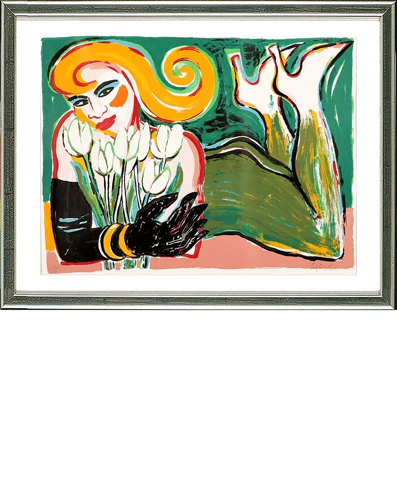 シルクスクリーン Bach - Liegende mit Tulpen, 2006