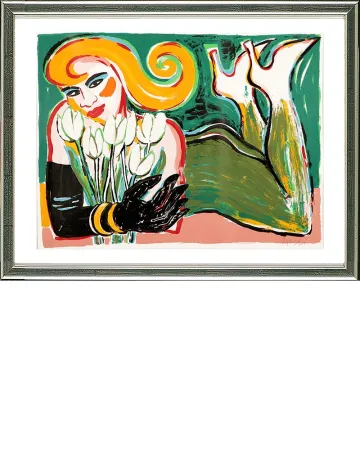 シルクスクリーン Bach - Liegende mit Tulpen, 2006