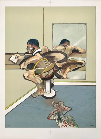 リトグラフ Bacon - Figure writing reflected in a mirror