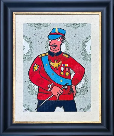 彫版 Baj - Enrico Baj (1924–2003) - Décoré - Colour etching and collage on brocade - 1972