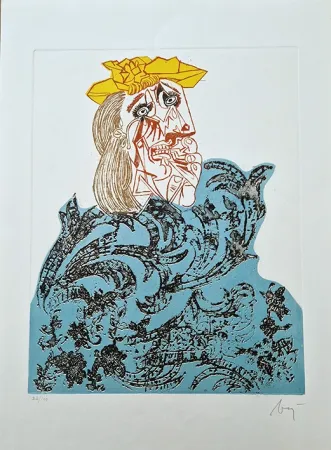 エッチング Baj - Femme en fleurs