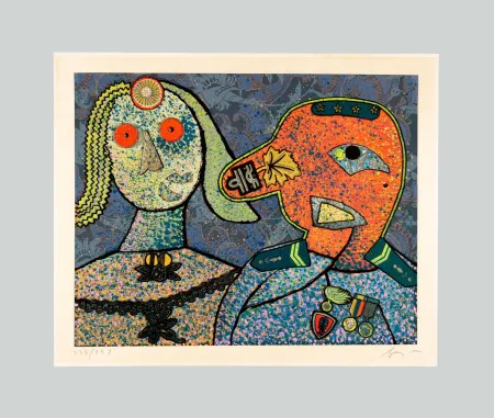 シルクスクリーン Baj - Il generale Dada e una delle sue mogli