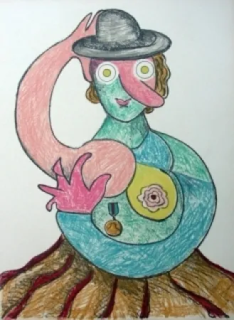 リトグラフ Baj - La femme au chapeau