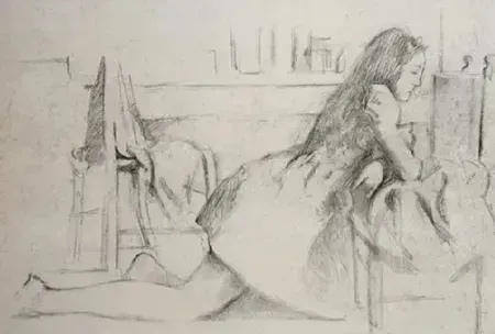 リトグラフ Balthus - Jeune fille agenouillée sur fauteuil