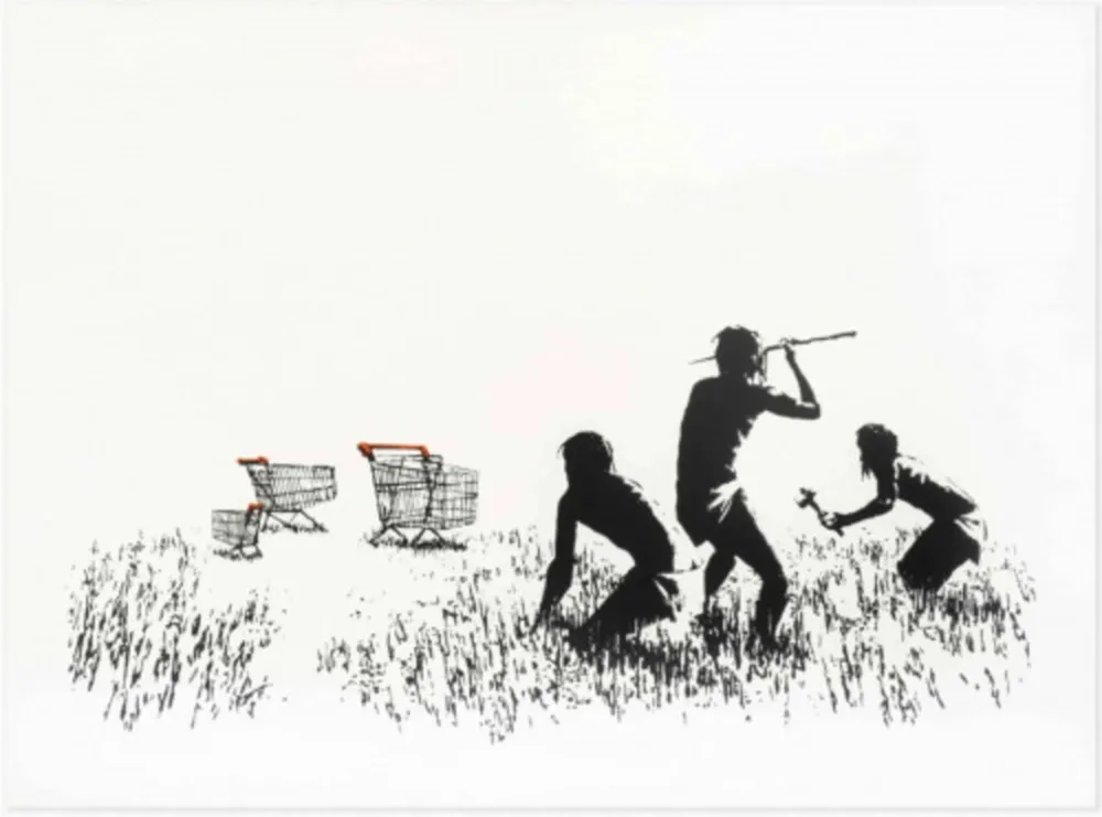 シルクスクリーン Banksy - Trolleys (Black & White Unsigned)