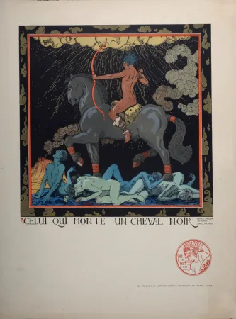 リトグラフ Barbier - Celui qui monte un cheval noir, 1916