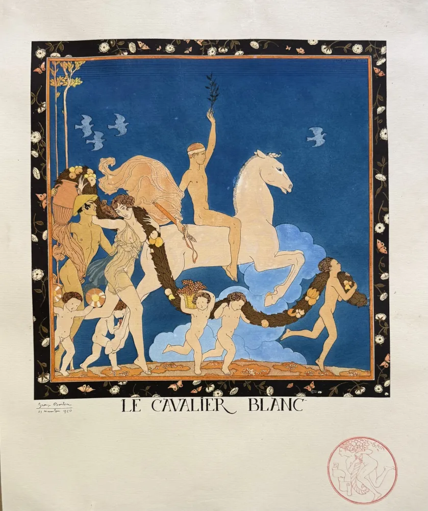 リトグラフ Barbier - Le Cavalier Blanc, Signée a la main