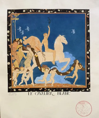 リトグラフ Barbier - Le Cavalier Blanc, Signée a la main