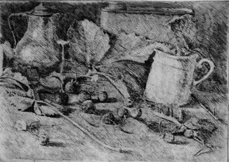 エッチング Barbisan - Natura morta con fragole