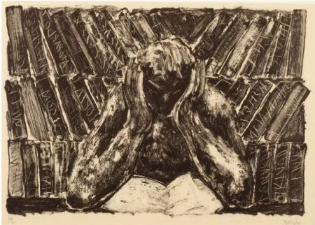 リトグラフ Barcelo - Untitled (Reading in a Library)