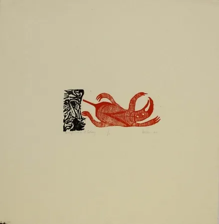 木版 Baskin - The Temptation of St. Anthony / St. Anthony with the Red Monster