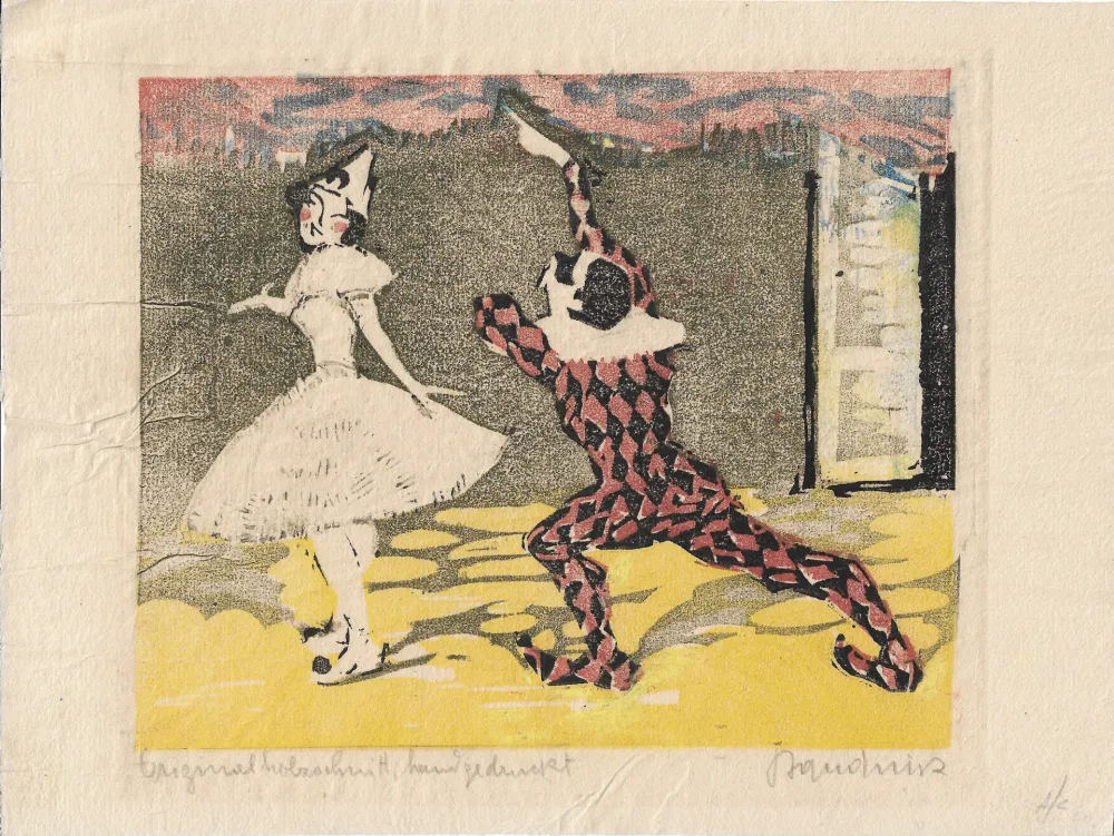 木版 Baudnik - Harlequin & Columbine