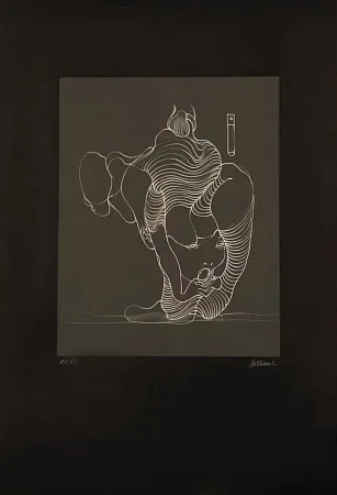 エッチング Bellmer - Hans BELLMER (1902-1975) - Woman swallowing a snake, 1972. Hand-signed etching