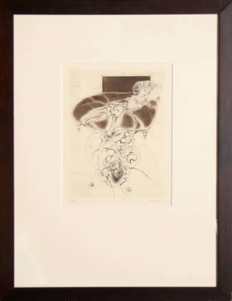 彫版 Bellmer - La petite fille sur canape noir