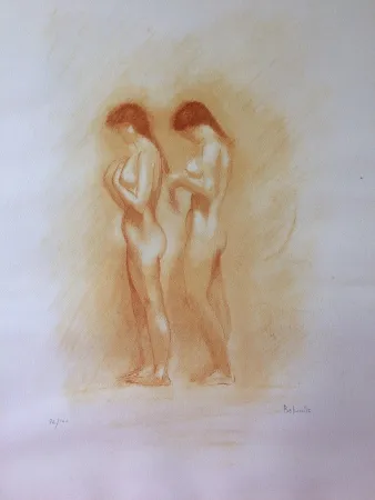 リトグラフ Belmondo - Nus. Lithographie à la manière de la sanguine. 