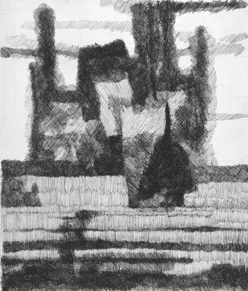 エッチング Bianchi Barriviera - Pagliai e pioppi