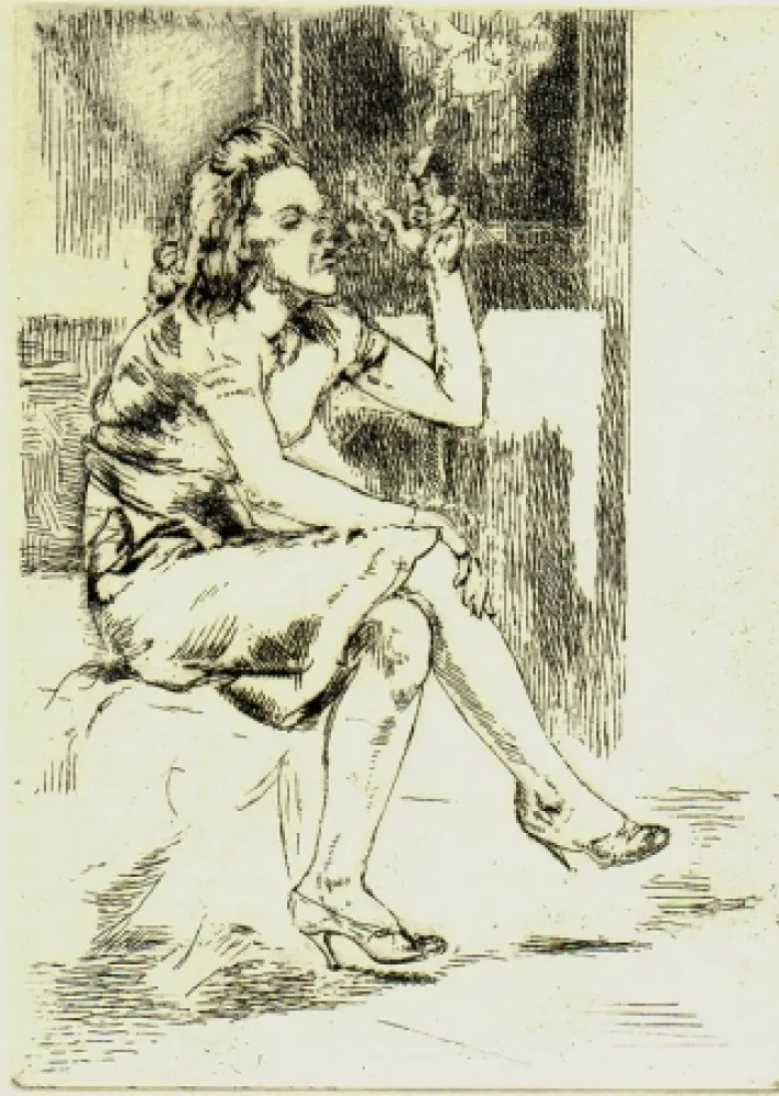 エッチング Bishop - Girl Blowing Smoke Rings