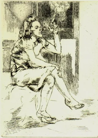 エッチング Bishop - Girl Blowing Smoke Rings