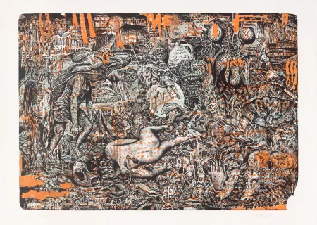 リトグラフ Blanquet - Mascarade Vermoulue - Orange