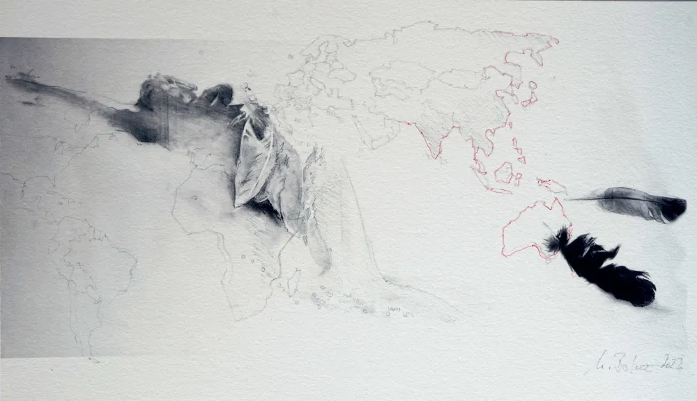 彫版 Bolenz - Ikarus mit Weltkarte