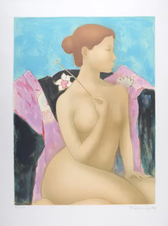 リトグラフ Bonnefoit - Femme à l'orchidée, 1986 - Hand-signed!