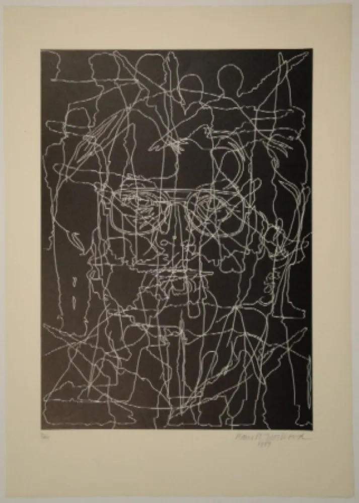 リノリウム彫版 Bosshard - Selbstbildnis mit Schülern