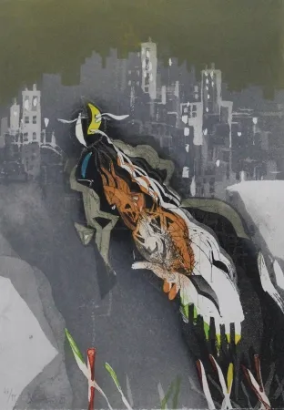 エッチングと　アクチアント Brandstätter - Stadt mit Mond