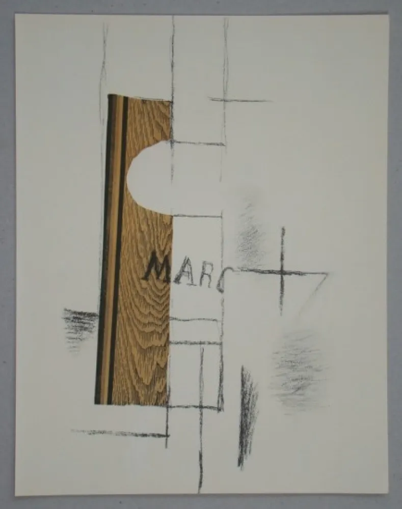 ステンシル Braque - La bouteille de Marc - Papier collé, 1913