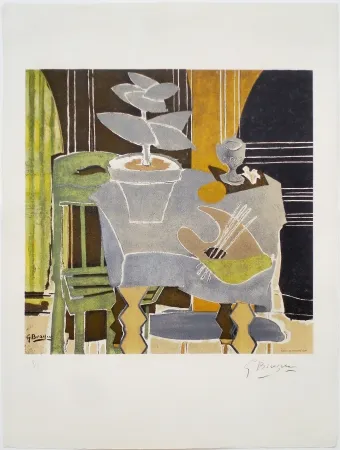 リトグラフ Braque - Nature morte à la palette