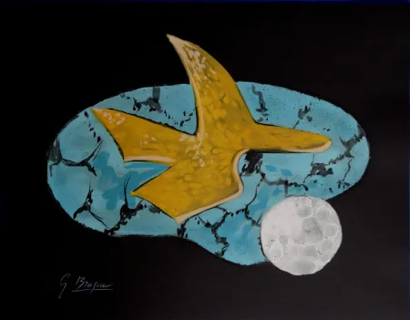 リトグラフ Braque - Oiseau doré