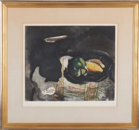 エッチングと　アクチアント Braque - Pichet noir et citrons 